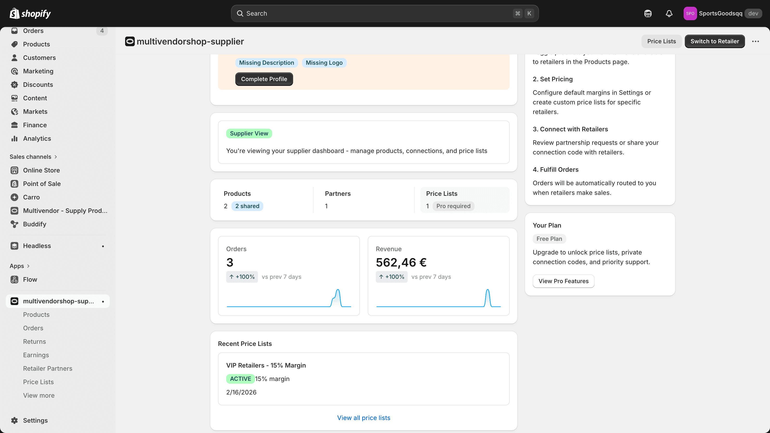MultiVendorShop supplier dashboard
